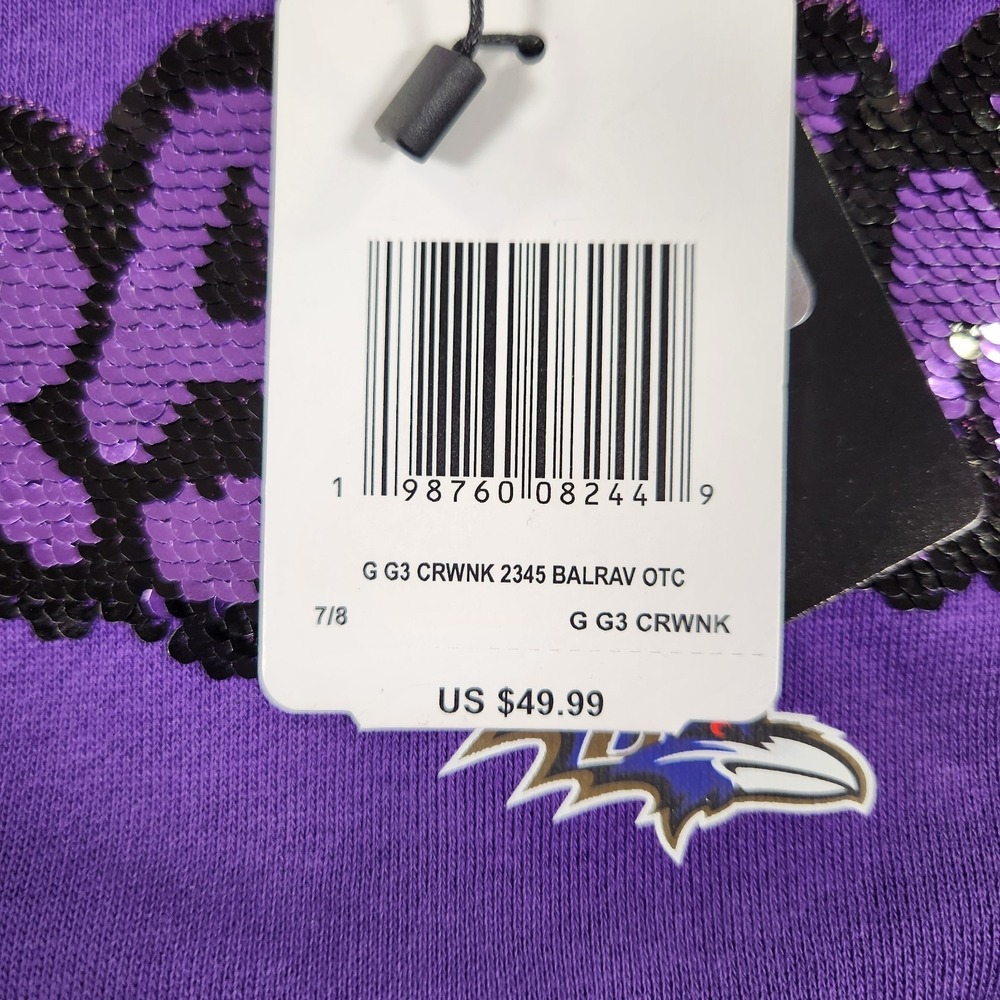 New Era Girls Size 7/8 Baltimore Ravens Purple Sequins Flip Sweatshirt NWT - Picture 4 of 8